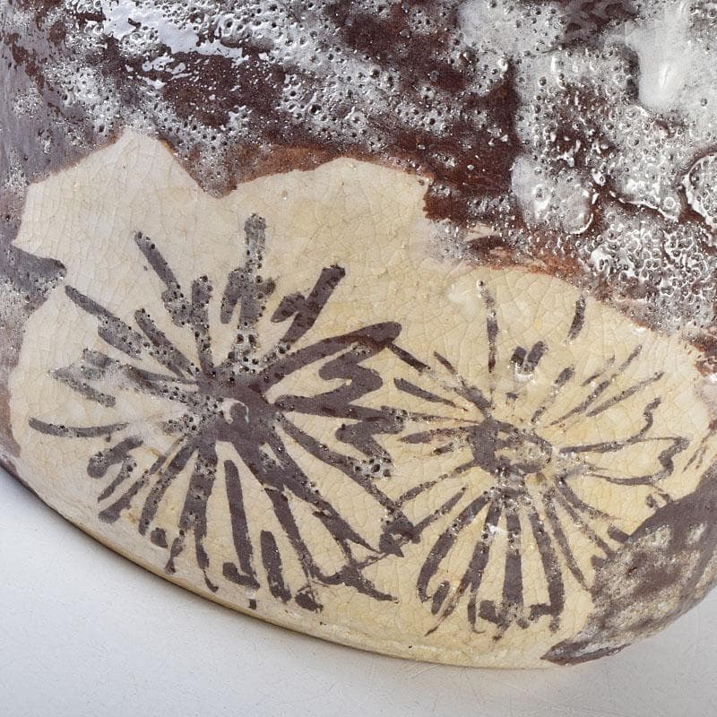 北大路魯山人作　鼠志野　花文　水指　銘寶舟　共布　清水公照極め箱　MR9510H