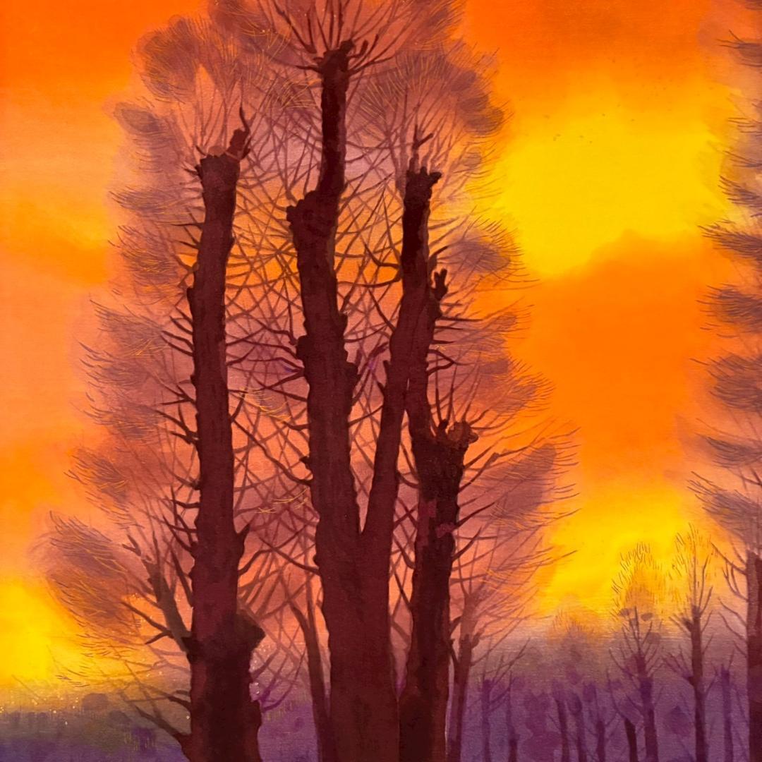 東山魁夷「夕紅」木版画 朱印有り アダチ版画研究所 昭和を代表する日本画家