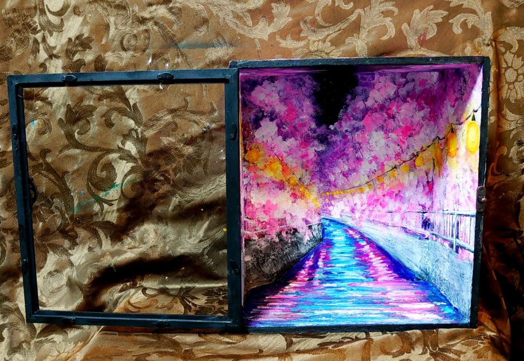 油絵 絵画 【手作りボックス】【桜】