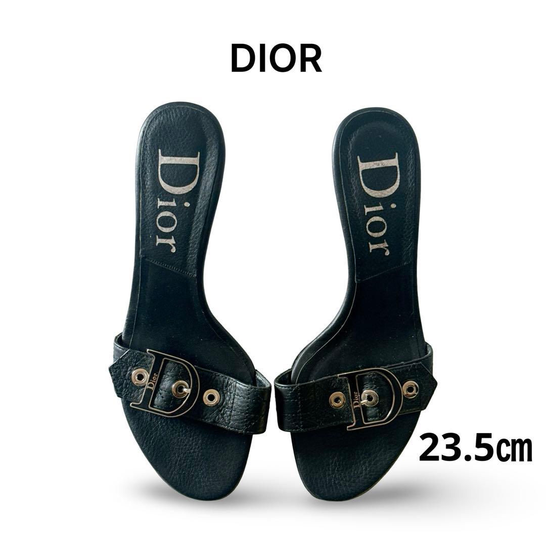 Dior クリスチャン・ディオール ロゴ レザー ミュール サンダル ブラック