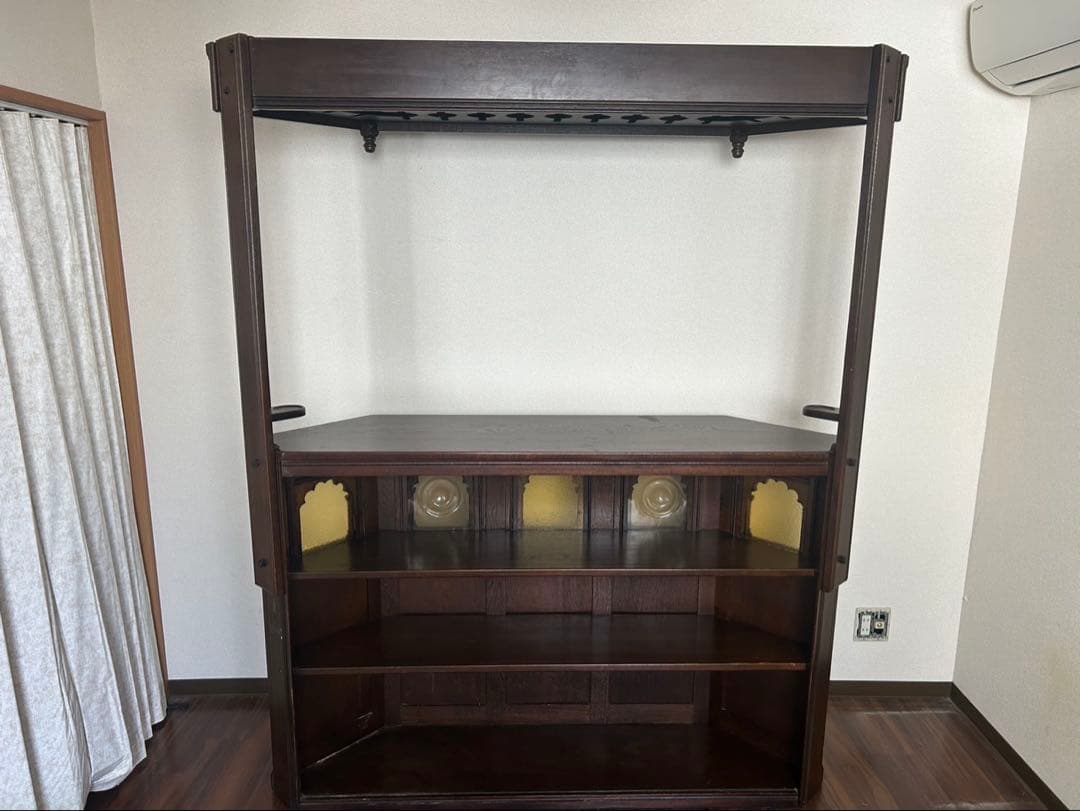 大塚家具 一点物 木製バーカウンター 彫刻入り ダークブラウン