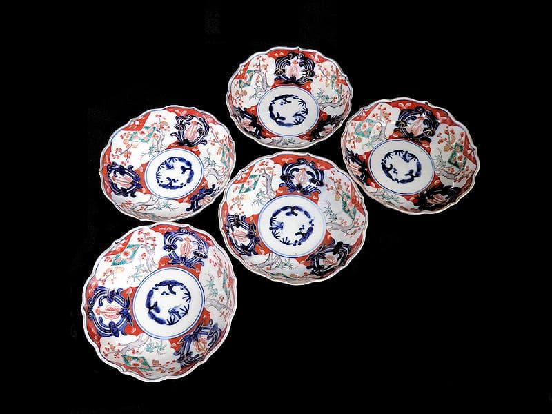 古伊万里　色絵　松竹梅の図　膾皿　５枚　3162AS-CGf