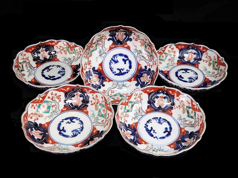 古伊万里　色絵　松竹梅の図　膾皿　５枚　3162AS-CGf