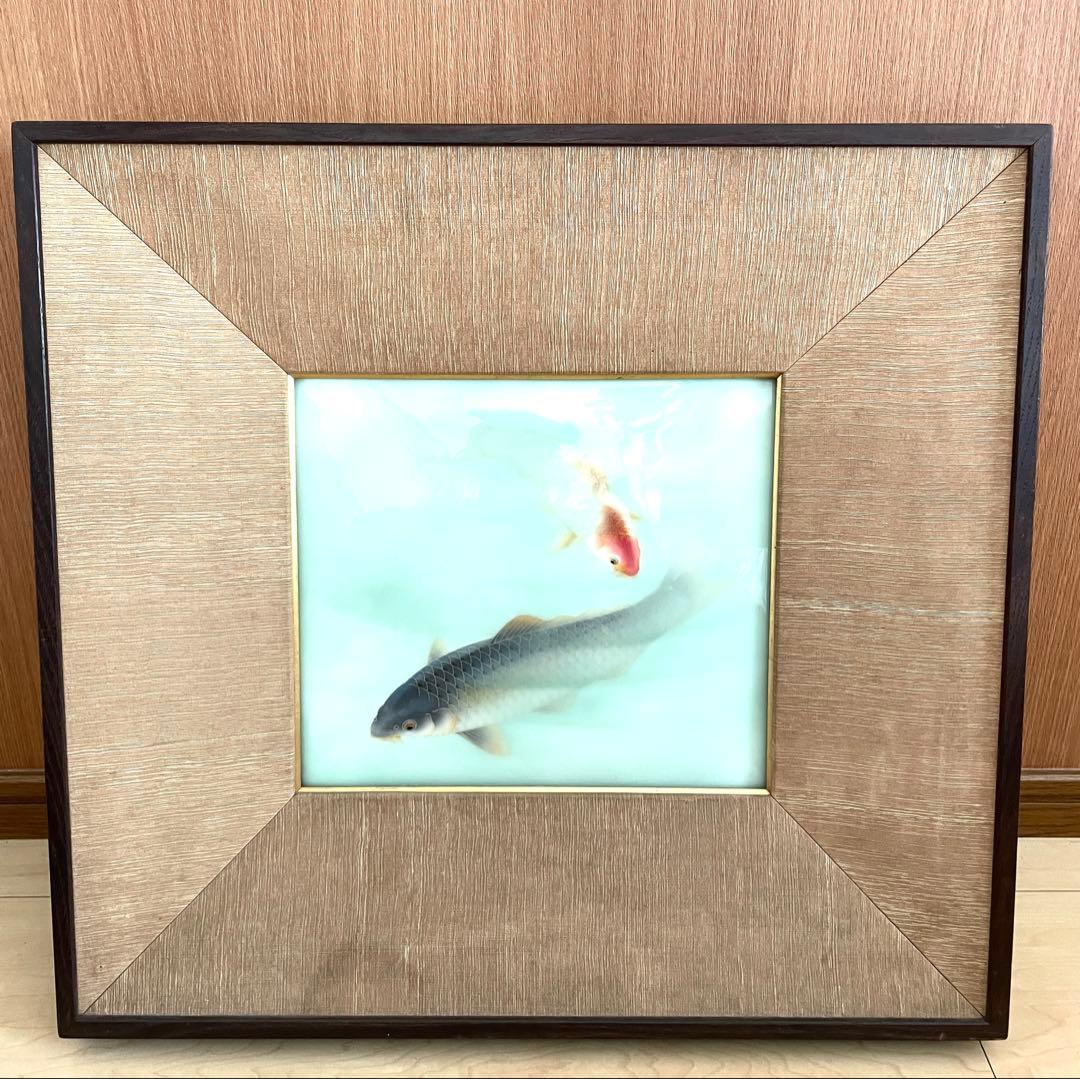 【価格交渉大歓迎】安藤造 七宝 双鯉図 陶額 共箱