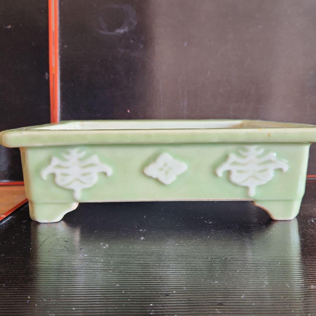 古い青磁水盤花器盆栽