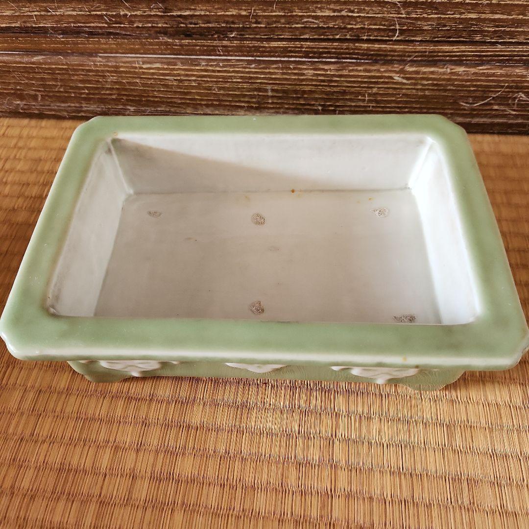 古い青磁水盤花器盆栽