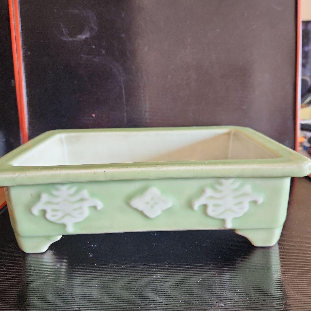 古い青磁水盤花器盆栽