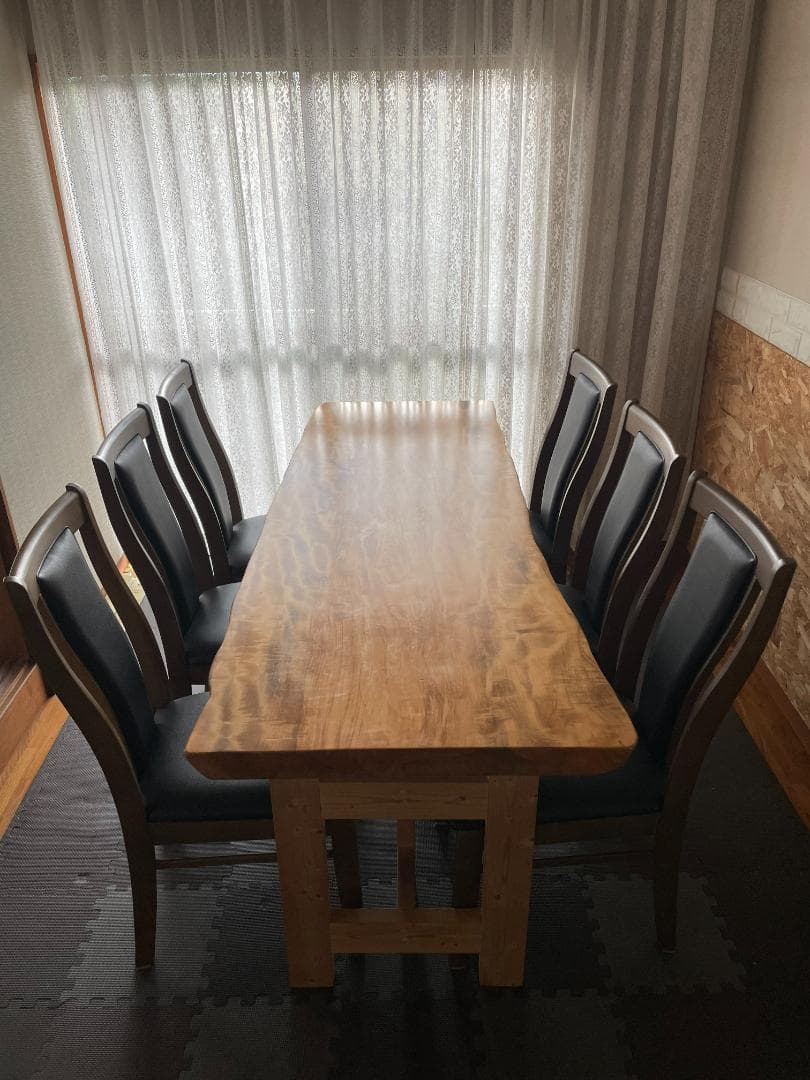 M*g様 【人気】一枚板テーブル 栃 橡 トチ 脚付き ダイニングテーブル