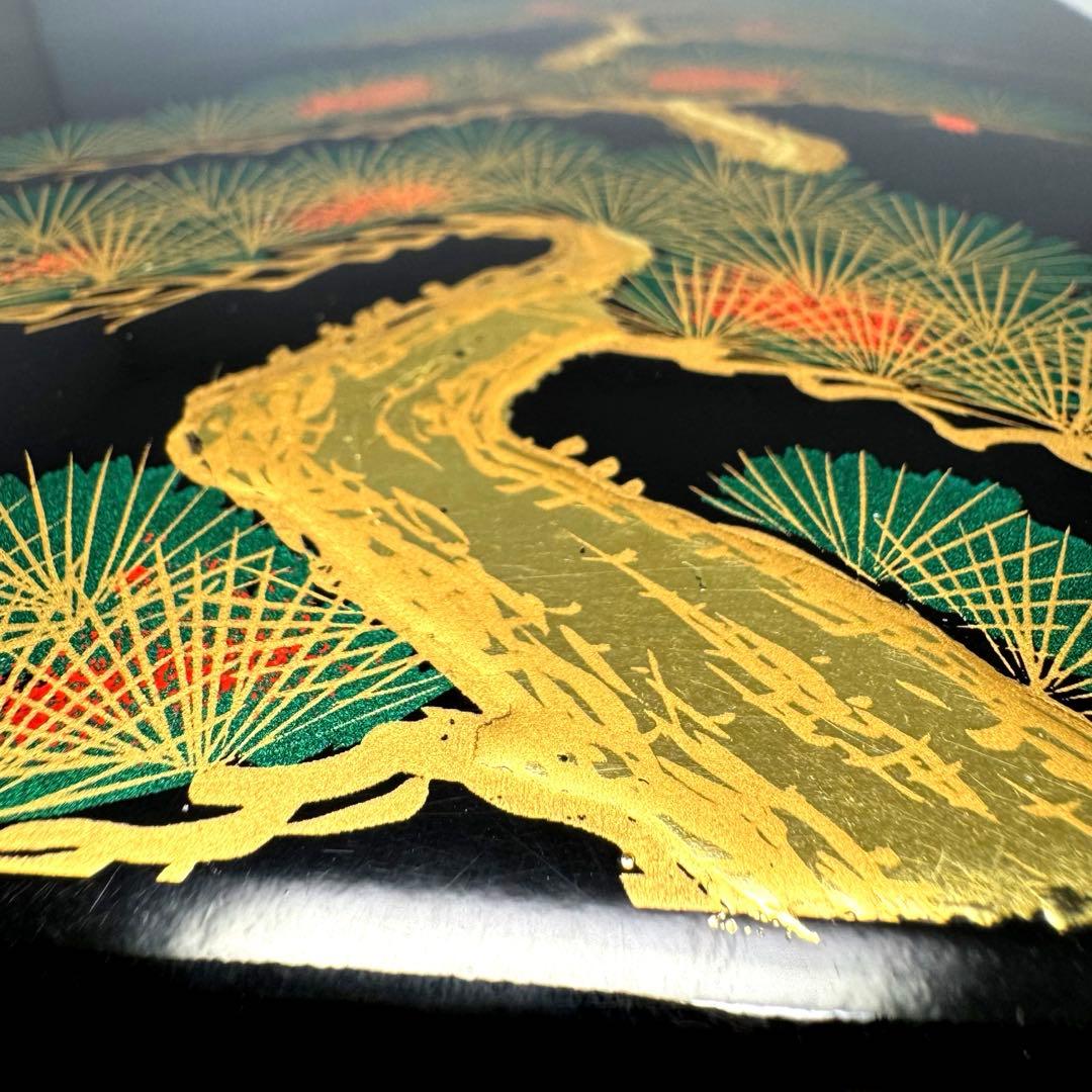 会津塗 三段重 松峯作 天然木 黒内朱 沈金 蒔絵 重箱 漆器 伝統工芸