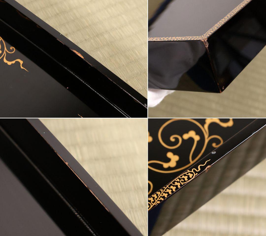 漆芸 木製漆器 唐草蒔絵 黒塗 長方盆 大小一組 2枚 脇取 広盆【MA719】