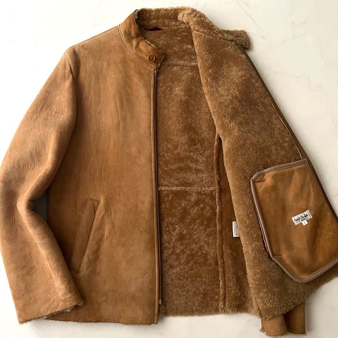 ポールスミス ムートン シングルライダースジャケット レザー 羊革 L ブラウン