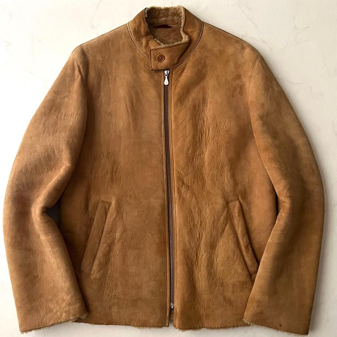 ポールスミス ムートン シングルライダースジャケット レザー 羊革 L ブラウン
