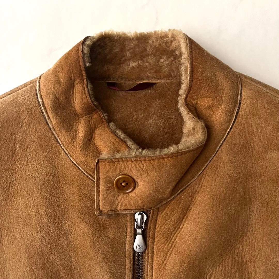 ポールスミス ムートン シングルライダースジャケット レザー 羊革 L ブラウン