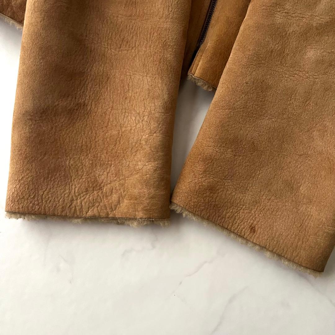 ポールスミス ムートン シングルライダースジャケット レザー 羊革 L ブラウン