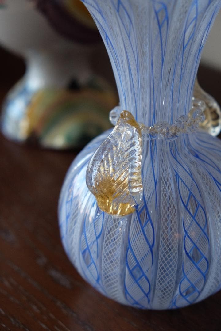 レースガラス 花瓶 ベネチアングラス ムラーノガラス アンティーク 江波冨士子