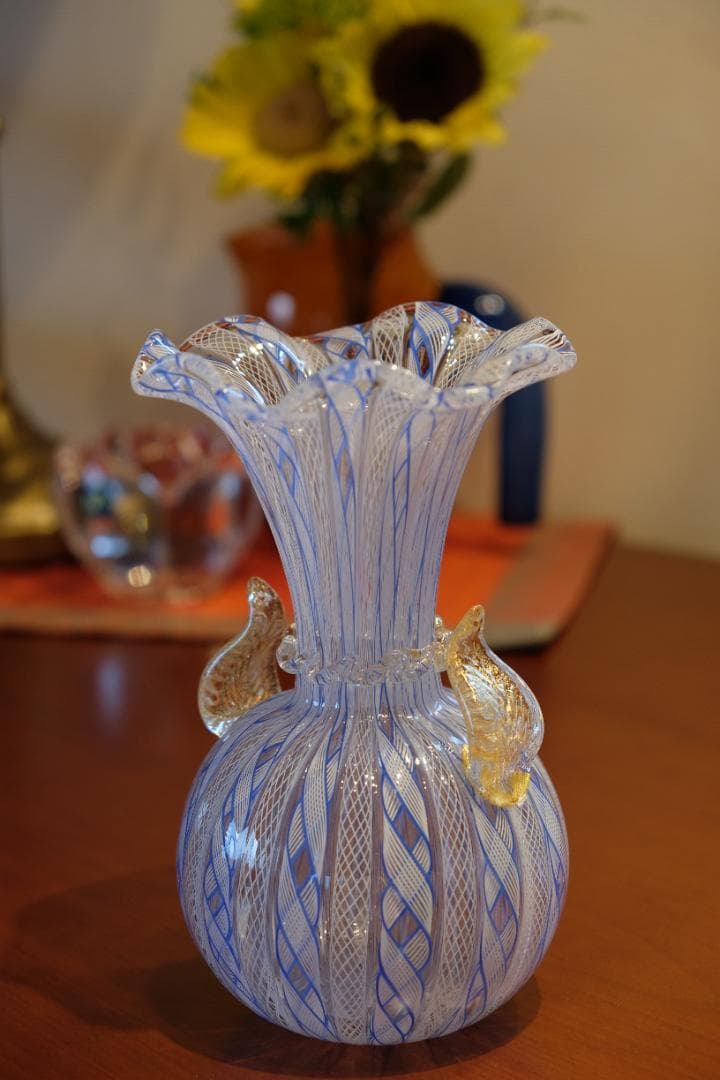 レースガラス 花瓶 ベネチアングラス ムラーノガラス アンティーク 江波冨士子