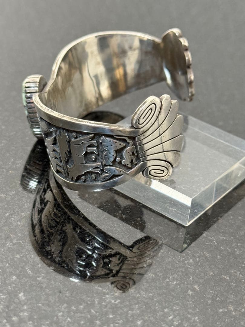 Hopi ホピ族 ゲイリー ターコイズ1石 オーバーレイ シルバーバングル