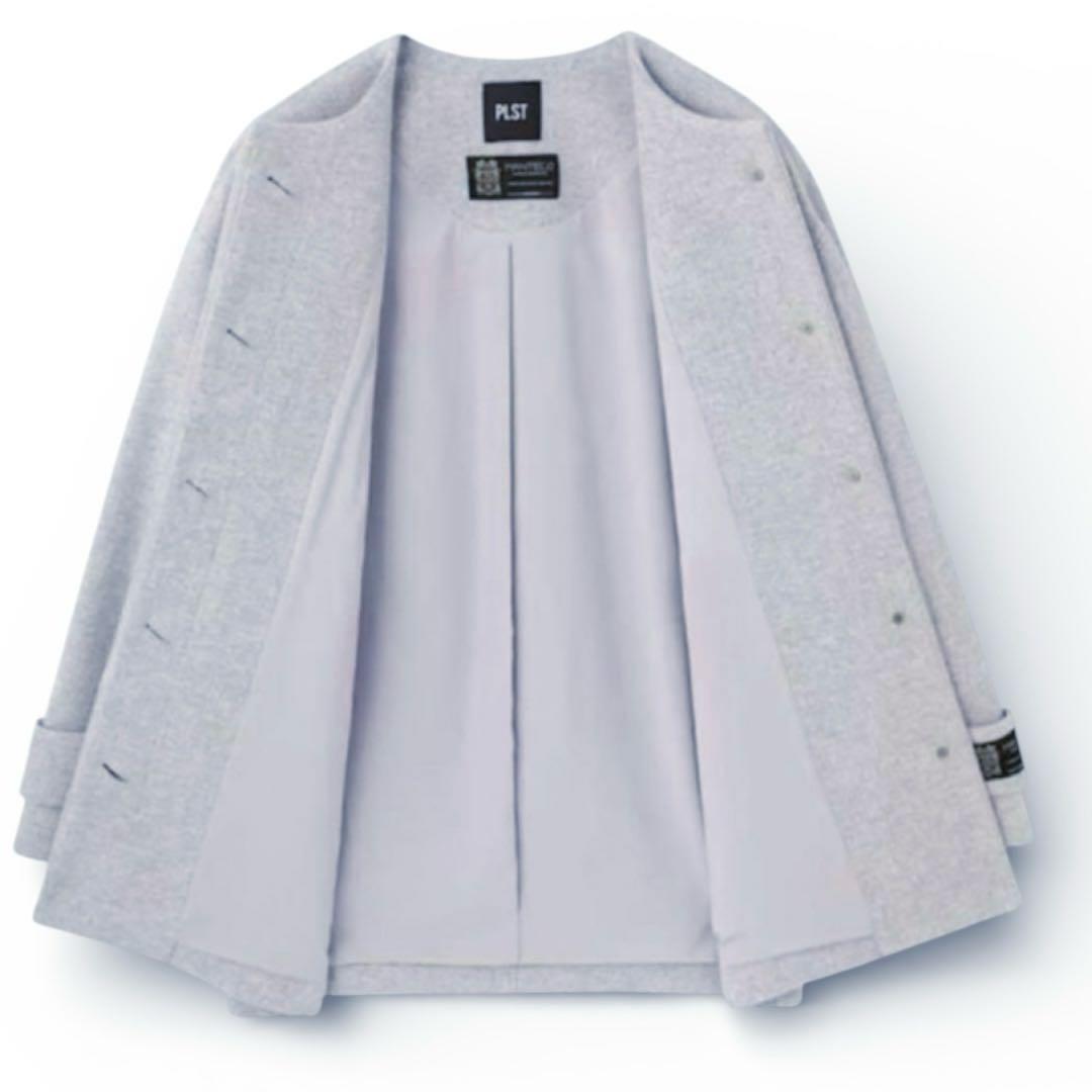 美品【PLST】MANTECOマンテコ ウール ノーカラーコート グレー上質素材