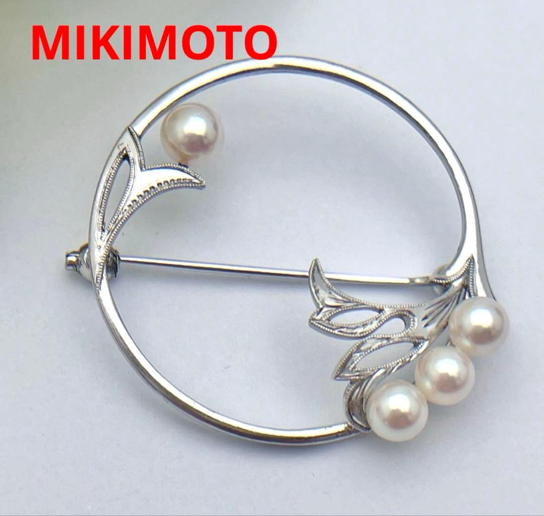 MIKIMOTO サークル　ブローチ　アコヤパール　silver
