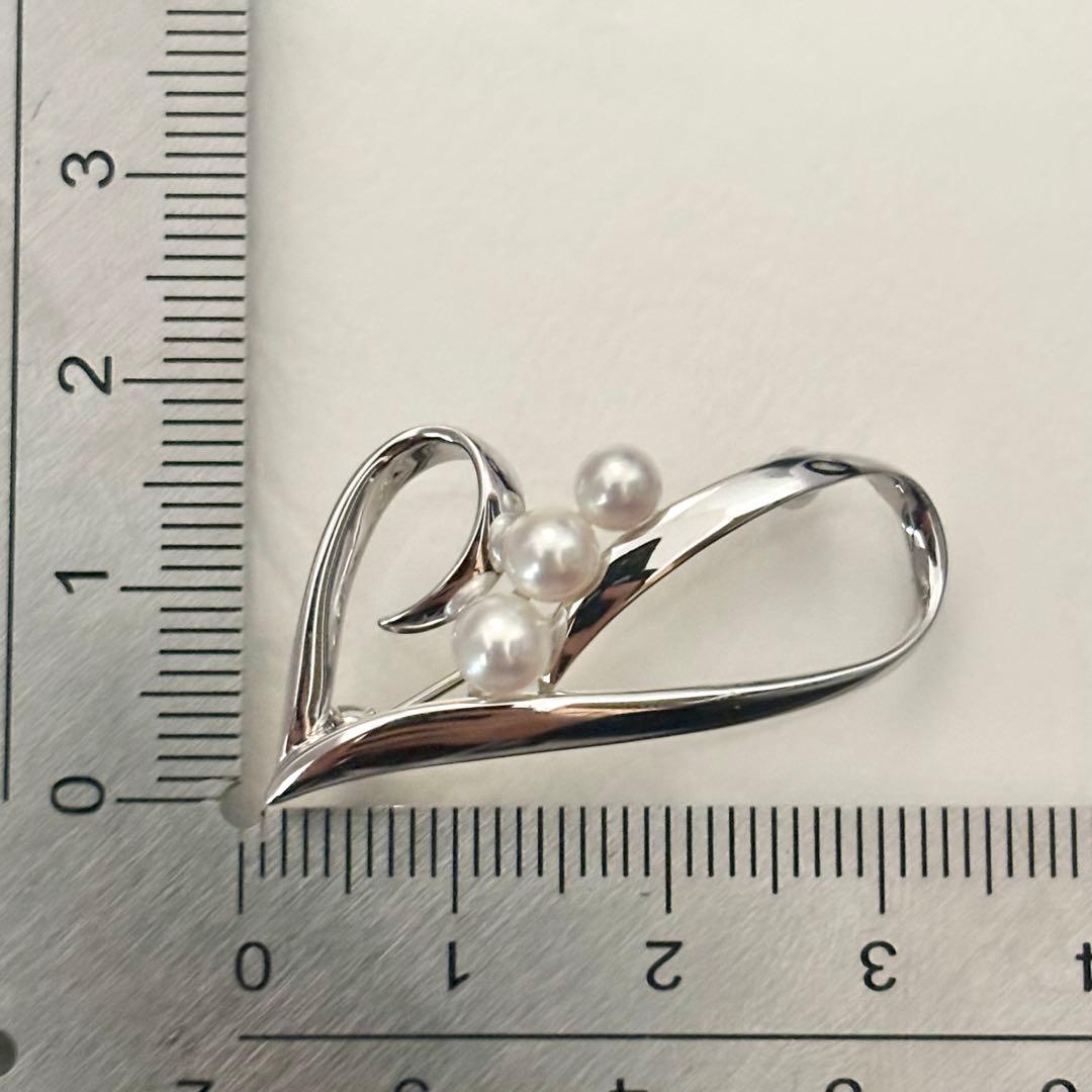 395【ミキモト】シルバー　パール　ブローチ　ハート　箱付き