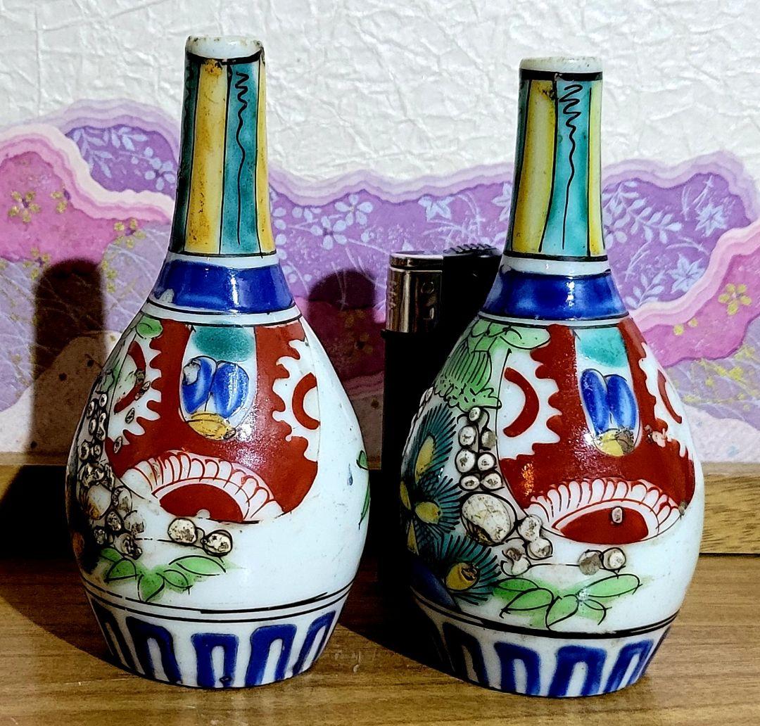 時代物　伊万里焼　色絵、御神酒徳利一対　骨董品、美術品