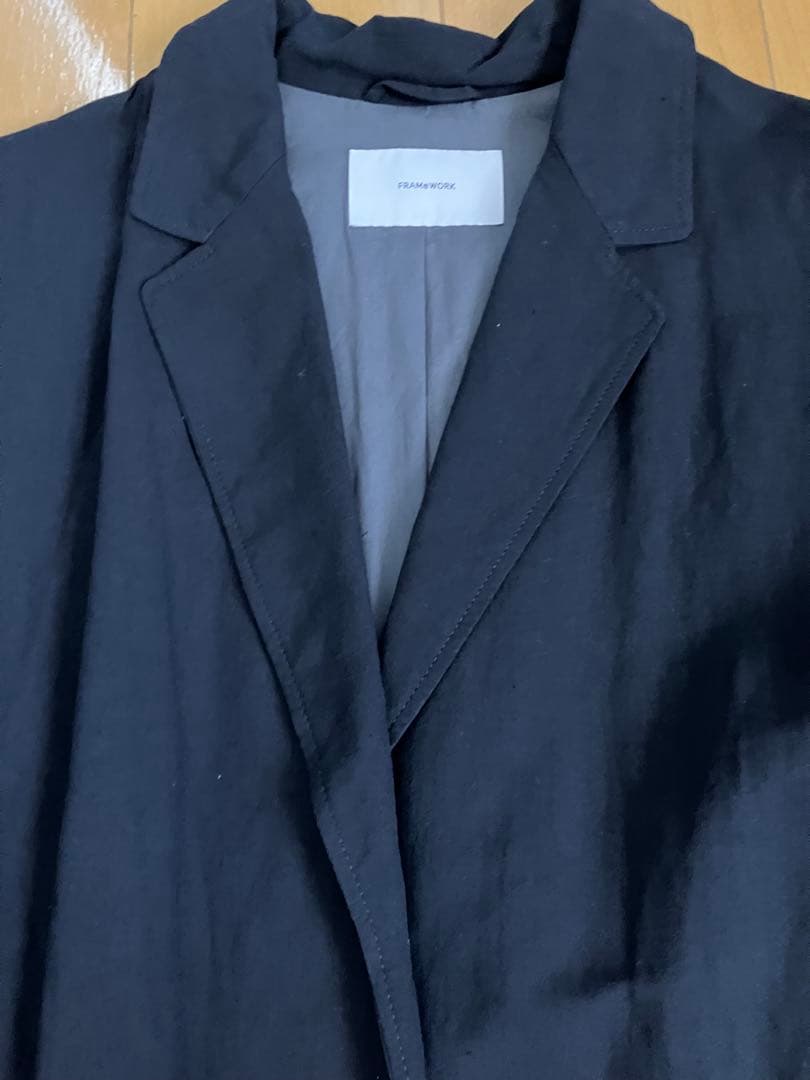 フレームワーク　綿麻ポプリンコート　ネイビー　フリー　美品