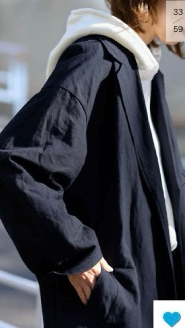 フレームワーク　綿麻ポプリンコート　ネイビー　フリー　美品