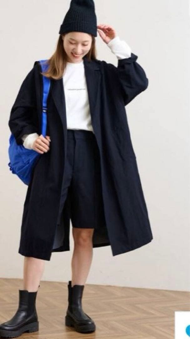 フレームワーク　綿麻ポプリンコート　ネイビー　フリー　美品