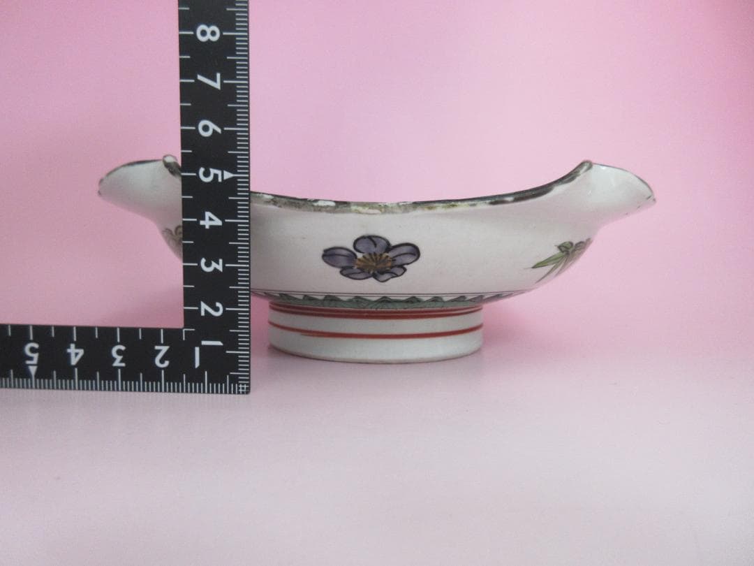 時代物 九谷焼 青手風 紫陽花紋 変形 なます皿 3客 TN 108 70816