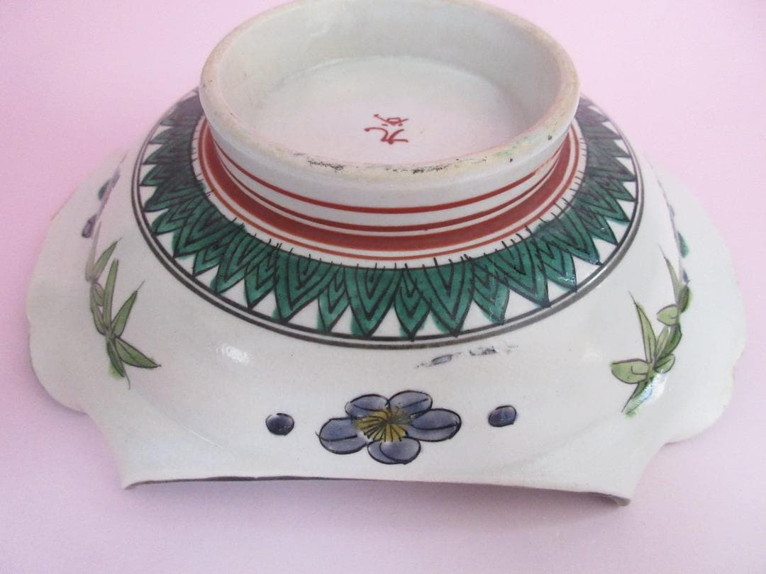 時代物 九谷焼 青手風 紫陽花紋 変形 なます皿 3客 TN 108 70816