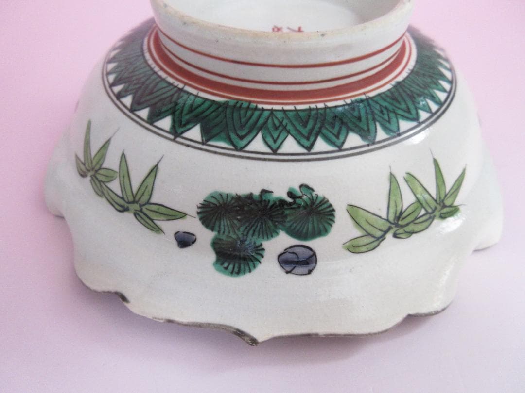 時代物 九谷焼 青手風 紫陽花紋 変形 なます皿 3客 TN 108 70816