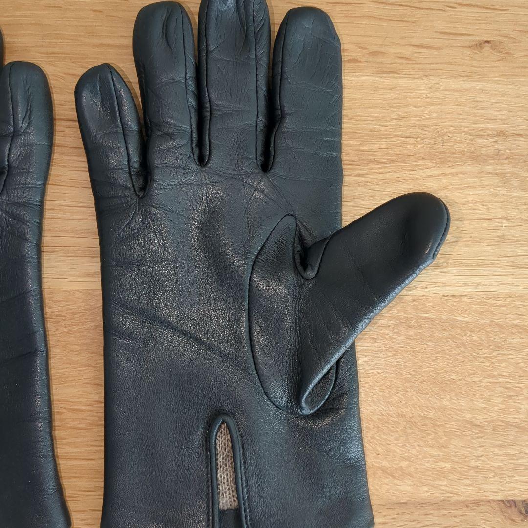 デンツDENTSヘアシープレザーグローブ手袋7 ブラックカシミヤBATH英国