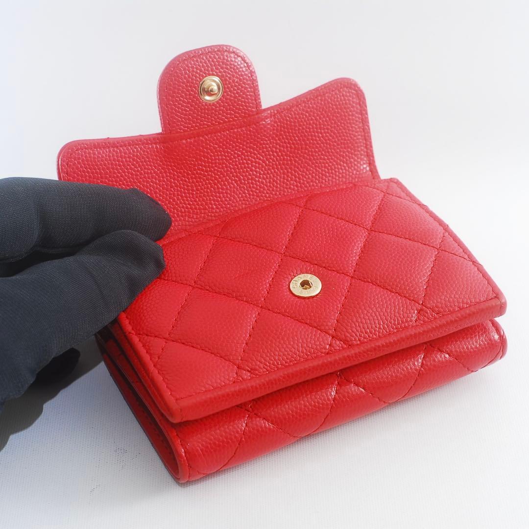 シャネル＊CHANEL＊キャビアスキン＊マトラッセ＊三つ折り財布＊レッド