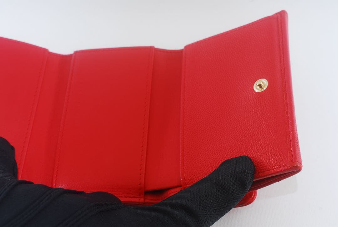 シャネル＊CHANEL＊キャビアスキン＊マトラッセ＊三つ折り財布＊レッド