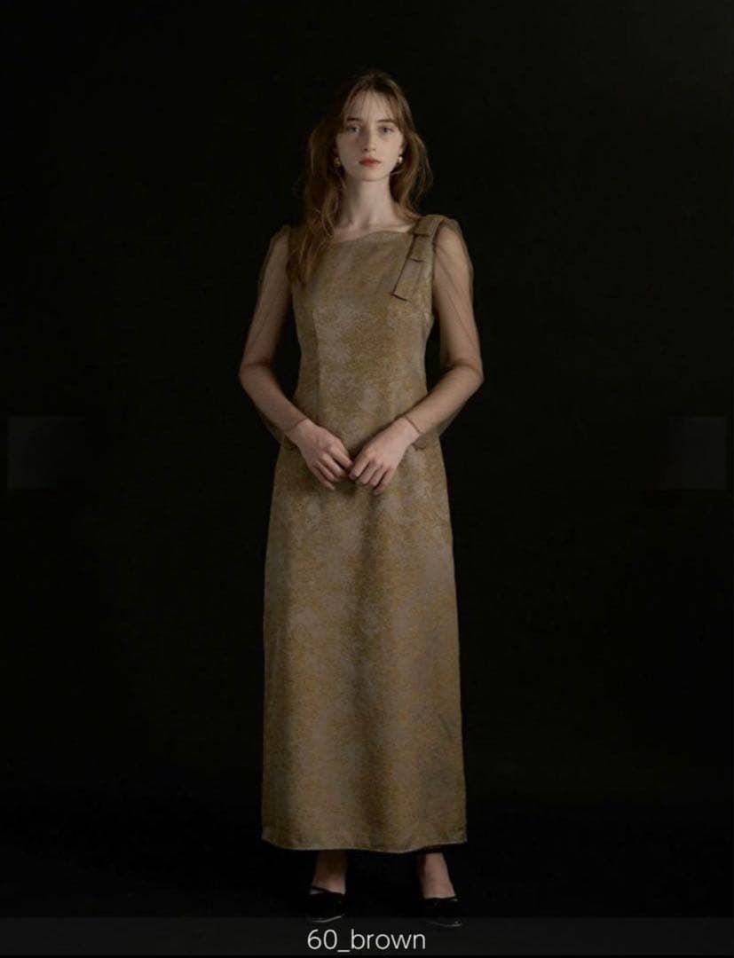 Shoulder ribbon jacquard dress/LE’RURE