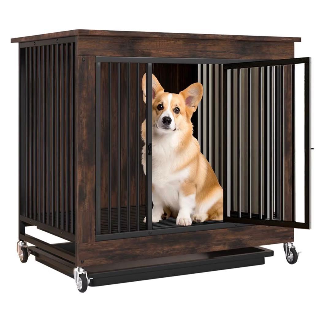 犬ケージ 小型犬 屋根付き ウッディサークル 犬小屋 キャスター付きドッグハウス