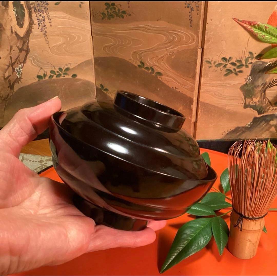 A1060 木製輪島塗　懐石道具　衝羽根に流水菖蒲　蒔絵　2客