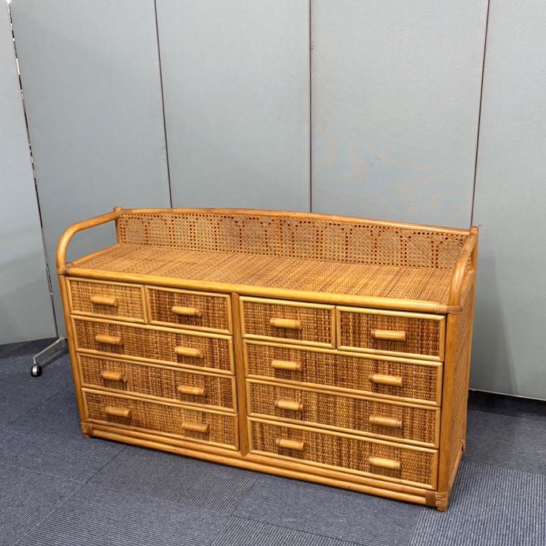 美品 籐 ラタン ワイドタイプ チェスト 収納 タンス 引き取り限定静岡県富士市