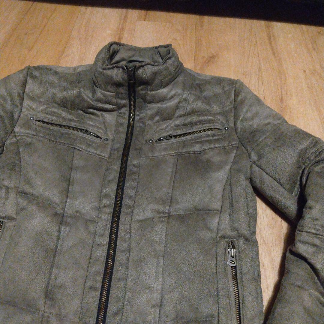 トルネードマート　フェイクレザーシングルライダースジャケット　ダブルジップ