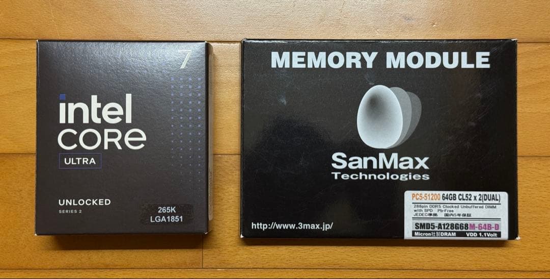 intel core ultra7 265K + DDR5 メモリ128GB