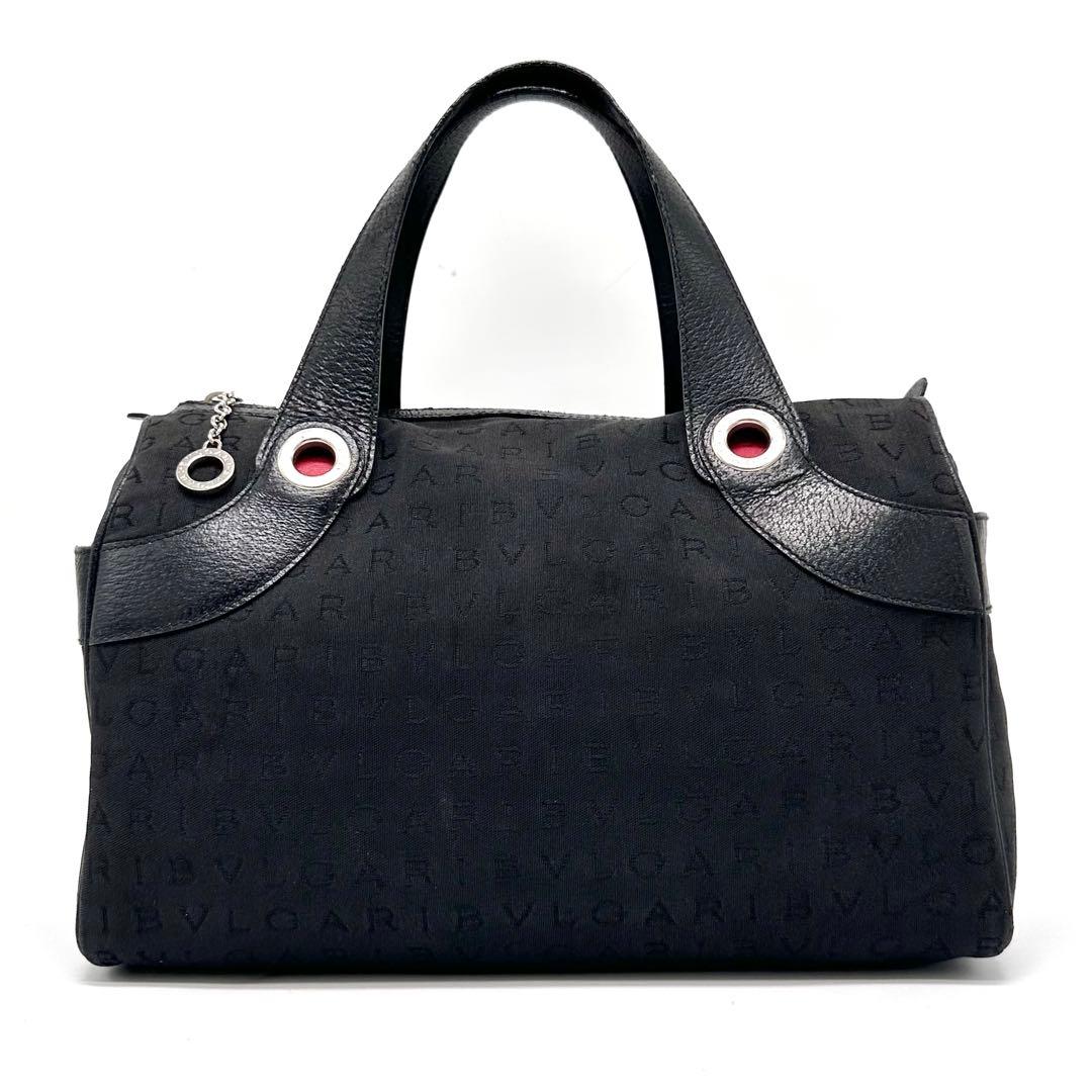 ブルガリ ロゴマニア ビーゼロワン ミニボストンバッグ キャンバス レザー 黒