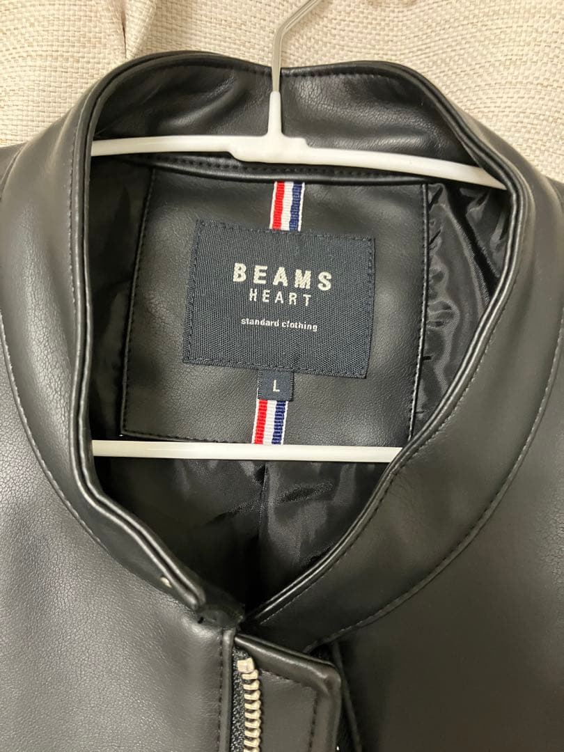 BEAMS ブラック レザージャケット L シングル ライダース 革 黒