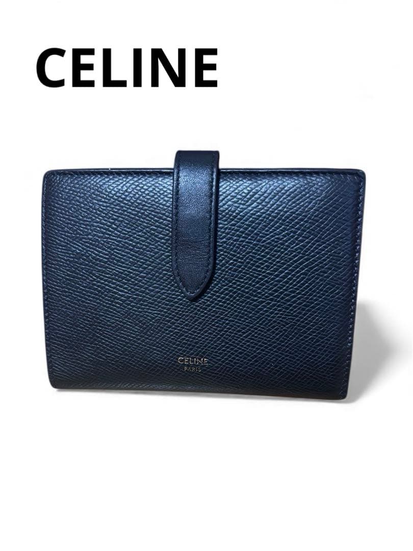 [美品]CELINE 二つ折り財布 ミディアム ストラップ ウォレット ブラック