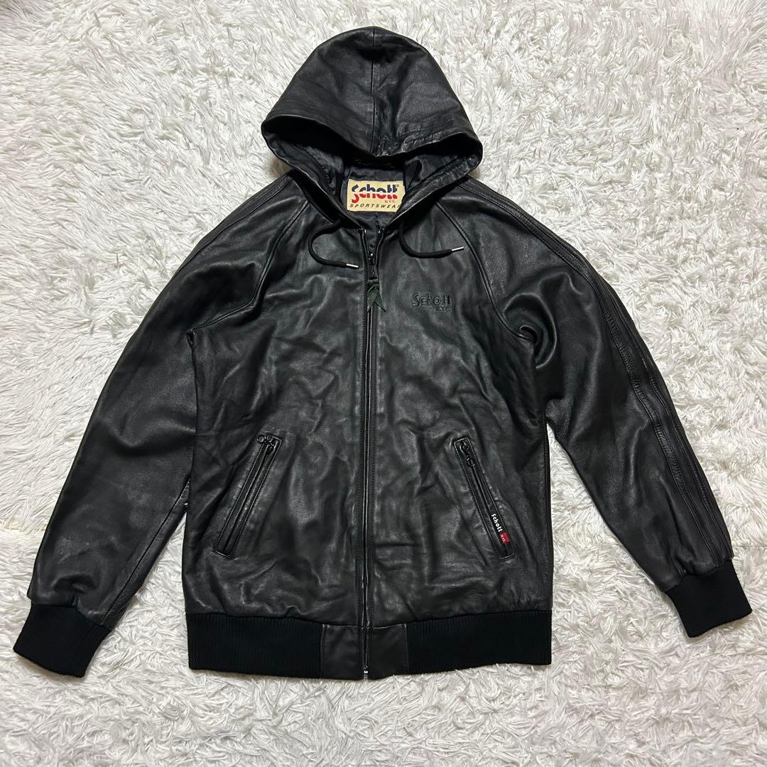 【美品】Schott ショット ラム レザージャケット トラックフーディー 黒