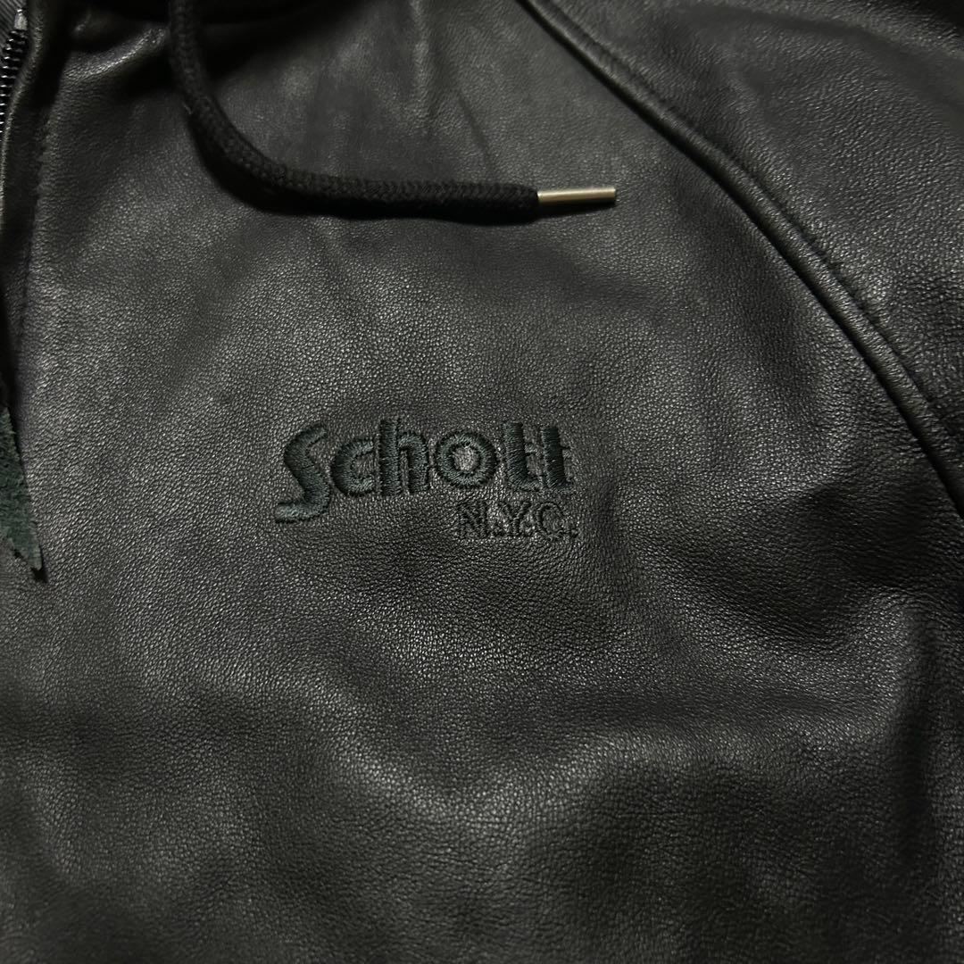 【美品】Schott ショット ラム レザージャケット トラックフーディー 黒