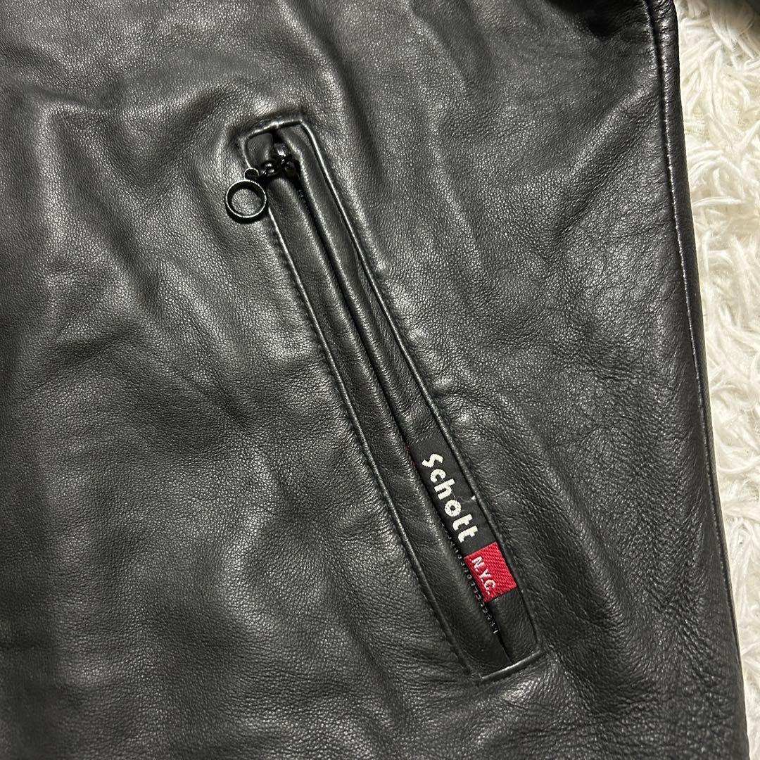 【美品】Schott ショット ラム レザージャケット トラックフーディー 黒