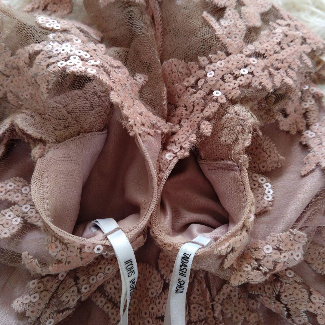 タダシショージ　ピンク　ワンピース　フラワー　スパンコール刺繍