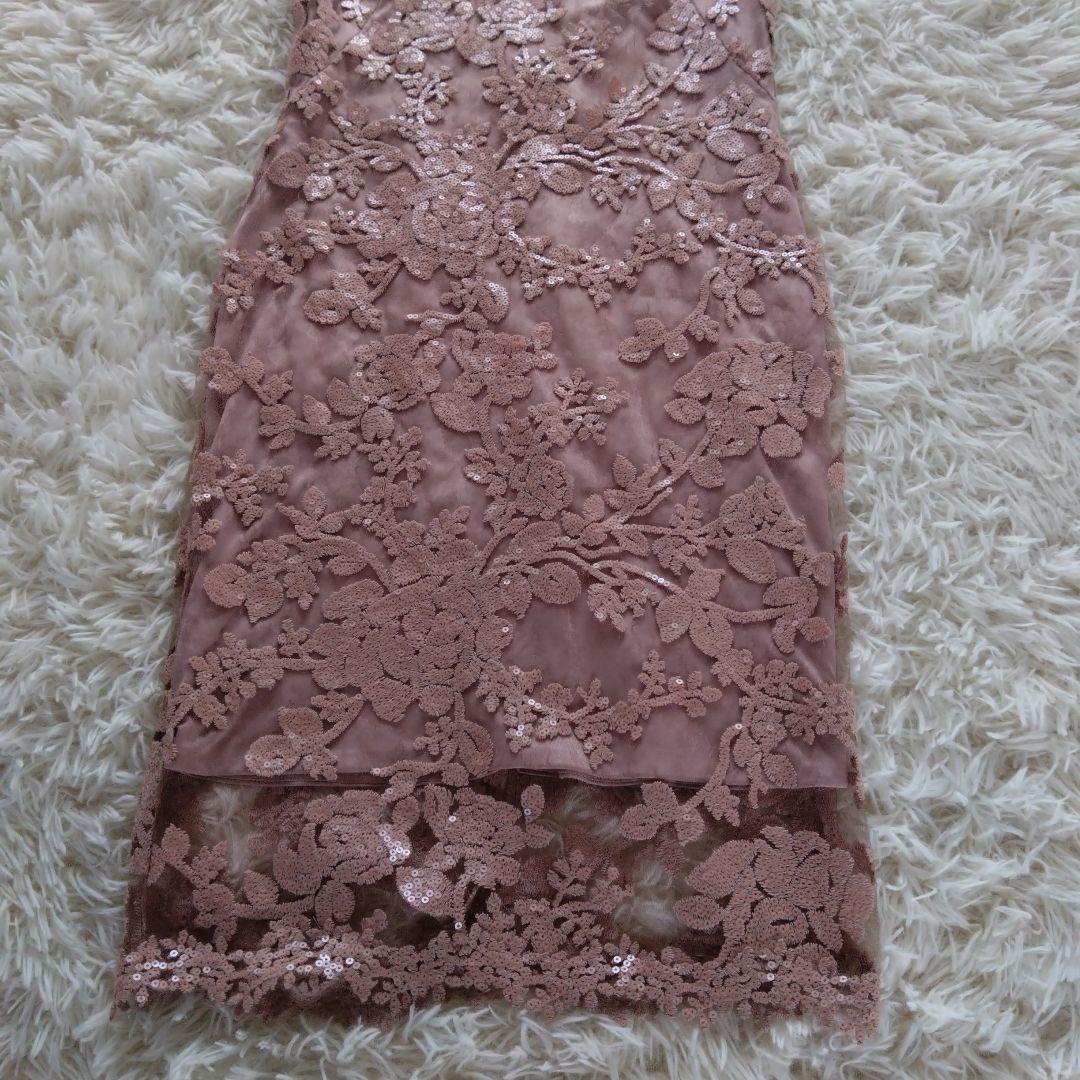 タダシショージ　ピンク　ワンピース　フラワー　スパンコール刺繍