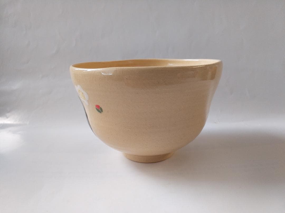 龍喜窯 今城美峰 作 色絵 牛と梅 茶碗 前大徳 橋本紹尚書付 共箱 共布 新品