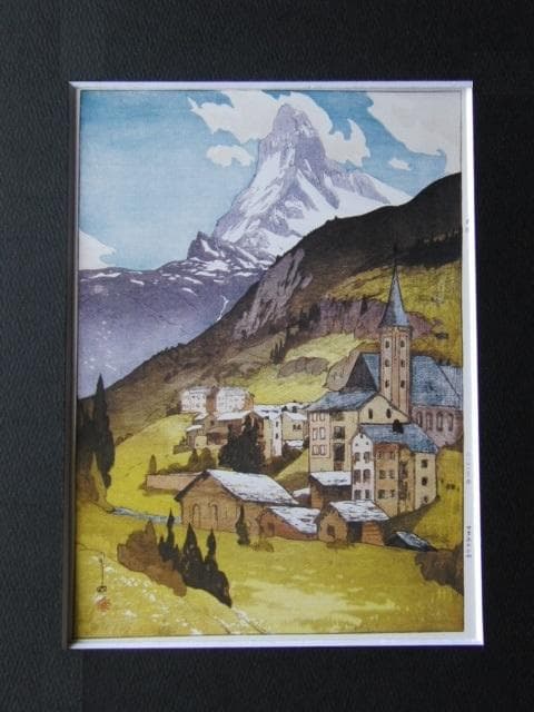 吉田博、マタホルン山、希少な額装用画集より、新品高級額装付、状態良好
